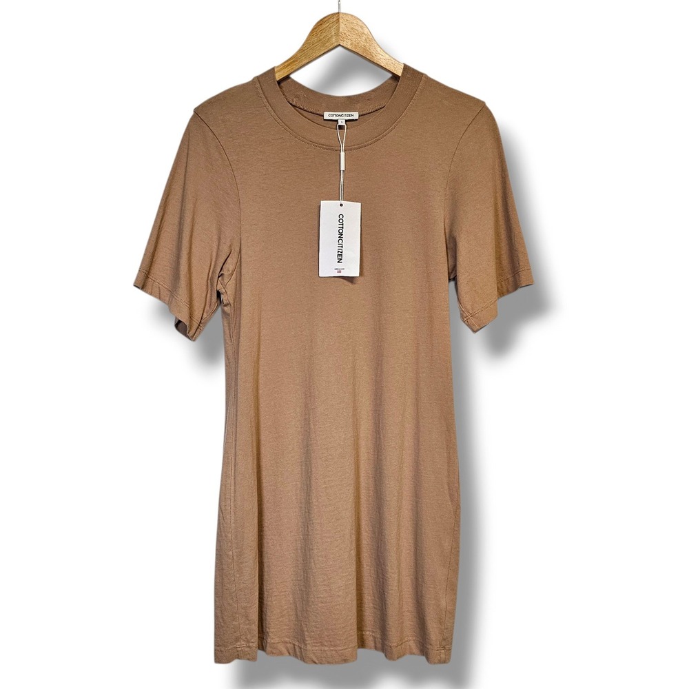 Cotton Citizen T-Shirt Mini Dress S Tan Mini Crew Neck Cotton Sustainable Earthy